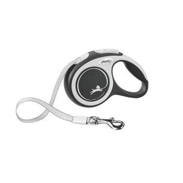 FLEXI&reg; New Comfort Tape Retractable Dog Leash for Large Dogs Upto 110 lbs. &ndash; 26 ft., Nylon, Grey/Black  Tangle Free Pet Walking Leash with One-Handed Brake, Pause, Lock  German Quality Product