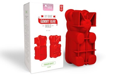 DIY Giant Gummy Bear Mold by Mister Gummy   PREMIUM Quality Silicone + 2 RECIPES and 5 GIFT BAGS Included   Make BIG Bear Treats! (Gummy, Cakes, Breads, Chocolates, and More) (Red)
