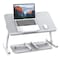 SAIJI Leather Laptop Bed Tray Table, Adjustable Laptop Stand with Removable Stopper, Portable Lap Desks with Foldable Legs, Notebook Stand Breakfast Reading Desk for Sofa Couch Floor(Large,Gray)