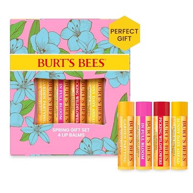 Burt's Bees Valentines Day Gifts Ideas - In Full Bloom Lip Balm Set, Original Beeswax, Dragonfruit Lemon, Tropical Pineapple &amp; Strawberry, Natural Origin Lip Treatment, 4 Tubes, 0.15 oz.