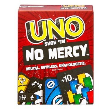 Mattel Games UNO Show &lsquo;em No Mercy Card Game for Kids, Adults &amp; Family Parties &amp; Travel with Extra Cards, Special Rules &amp; Tougher Penalties