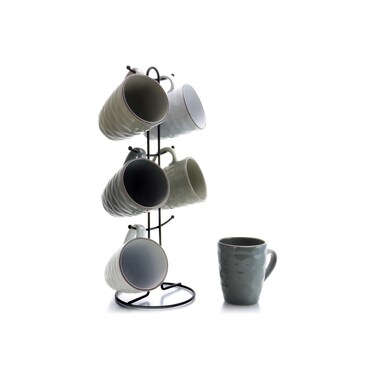 Elama Wave Series Mug Set, 7 Piece, Assorted Grey 2, 12 ounces