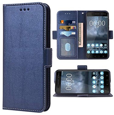 Phone Case for Nokia 6 Folio Flip Wallet Case,PU Leather Credit Card Holder Slots Full Body Protection Kickstand Hard Hybrid Protective Phone Cover for Nokia6 TA-1021 TA-1033 Cases Women Men DarkBlue