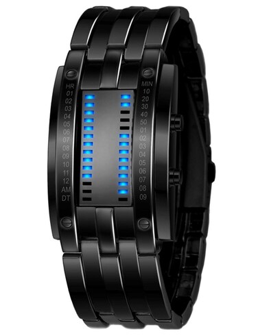 Mens Binary Watches for Men Matrix Dial Cool Watches Outdoor Sport Casual Square Blue LED Watches Stainless Steel Bracelet Watch Men Watches