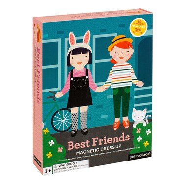 Petit Collage Magnetic Dress Up Best Friends &ndash; Magnetic Game Board with Mix and Match Magnetic Pieces, Ideal for Ages 3+ &ndash; Includes 2 Scenes and 49 Creative Magnetic Pieces