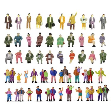 Hiawbon 50 Pcs 1:87 Scale/HO Scale People Figurines Set Tiny Sitting and Standing Delicate Hand Painted People Model Train Park Street People Figures for Miniature Scenes