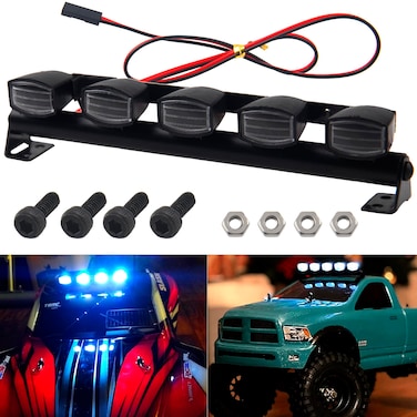 HIRCQOO RC LED Light Bar Roof LED Lamp Body Shell Roof Light Compatible with Traxxas TRX-4 Axial SCX10 II 90046 RC4WD D90 D110 1/10 RC Crawler Car Truck (5 LED Light)