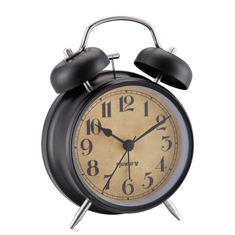 rjuwurv 4&quot; Loud Alarm Twin Bell Alarm Clock, Night Light, Desk Clock Table Alarm Clock Bedroom Alarm Clock(Black)