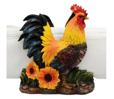 Ebros Gift Farm Morning Crow Rooster Dinner Napkin Holder Figurine 6" Tall Rustic Western Table Decorative Accent Centerpiece Of Chickens Roosters (1)