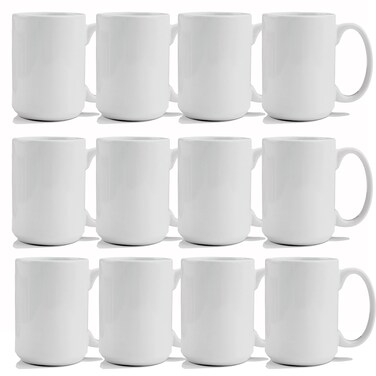 TANGLONG Sublimation Mugs 15 oz, Sublimation Blanks, Bulk Coffee Mugs,White Cups for Coffee,Latte, Soup, Milk, Hot Cocoa Set of 12