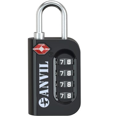 ANVIL TSA Approved Luggage Lock - 4 Digit Combination, 10,000 Combinations, Easy-Read Password Window, Travel Lock for Suitcases, Backpacks, Gym &amp; Student Lockers, Baggage (Black 1 Pack)