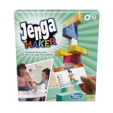 Hasbro Gaming Jenga Maker, Wooden Blocks, Stacking Tower Game, Game for Kids Ages 8 and Up, Game for 2-6 Players, Play in Teams