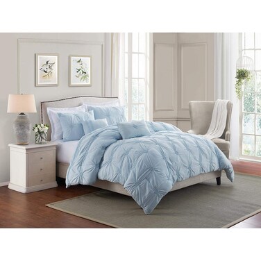 Swift Home Full/Queen Baby Blue Comforter Set - Ruched 3D Floral Pintuck Bedding Set - 2 Pieces Bed Linen, 1 Comforter and 1 Pillow Sham