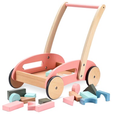 Childlike Behavior Premium Wooden Baby Walker - Baby Push Walker with Wheels - Walker for Baby Boy &amp; Girls - Push Toy with Building Blocks for Babies, Toddler Kids - Car Cart Learning Step Walking