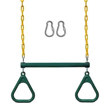 Jungle Gym Kingdom Swing Sets for Backyard, Monkey Bars &amp; Swingset Accessories - Set Includes 18" Trapeze Swing Bar &amp; 48" Heavy Duty Chain with Locking Carabiners - Outdoor Play Equipment (Green)