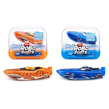 Robo Alive Robo Boats, Tiger Shark &amp; Robo Shark Boat, 2 Pack, by ZURU Water Activated Boat Toy, (Amazon Exclusive)