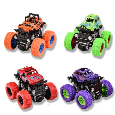 Monster Trucks for Boys, 4 Pack Pull Back Vehicles Cars for Toddlers, 360&deg; Rotation 4 Wheels Drive Durable Friction Cars Powered Push and Go Toys Truck Playset Gift for 3 4 5 6 7 8 Year Old Kids Girls