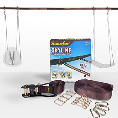 Swurfer Skyline Tree Swing Hanging Kit &ndash; Heavy Duty, Weather Resistant, Swing Line to Hang Multiple Swings, Span Up to 40 Feet, Includes 4 Adjustable Locking Anchors &amp; Carabiners, Easy Installation