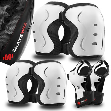 SKATEWIZ Knee and Elbow Pads for Kids 8-14 - Impact Size S White - Girls Knee Pads and Elbow Pads Set - Knee Pads Kids, Kids Knee Pads and Elbow Pads Set - Ice Skates for Kids Ages 6-12
