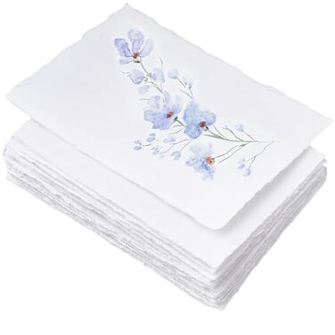 Wanderings A4 Handmade Blank White Deckle Edge Paper - 8.25x11.7&rdquo; - Pack of 50 - Watercolor/Mixed Media Cotton Sheets - Paintings Drawings Letters Stationery - Thick 150 GSM - Large Size