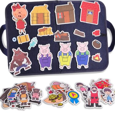 CHEFAN Felt/Flannel Board Story Set of 4, PRECUT Felt Pieces for Preschool Toddlers, Three Little Pigs Goldilocks and Three Bears Hansel and Gretel The Hare and Tortoise