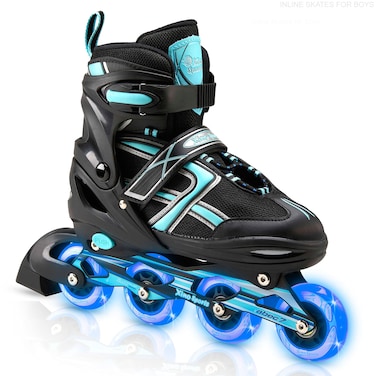 Xino Sports Kids Inline Skates for Girls &amp; Boys - Adjustable Inline Skates with LED Illuminating Light Up Wheels - Youth Skates for Indoors &amp; Outdoors - Sizes for Ages 5-20 (Black, Large - 5-8)
