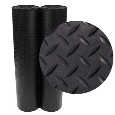 Rubber-Cal Diamond-Plate Rubber Flooring Rolls - 3 mm x 4 ft x 1.5 ft Rolls - Black