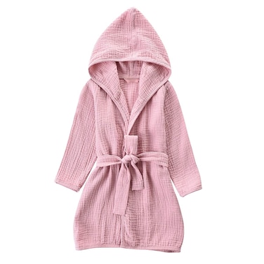 TADO MUSLIN Toddler Bathrobe, Cover-Up for Kids Soft and Breathable Organic Cotton Robe for Baby, Boy&amp; Girl Hooded Towel, 6-8 T, Pink Robes