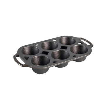 Lodge Seasoned Cast Iron Muffin Pan, 6 Impressions , 12.69", Black