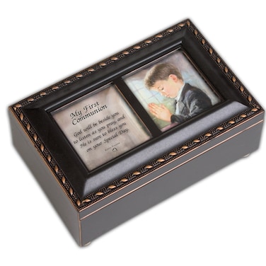 Cottage Garden First Communion God Beside You Matte Black Jewelry Music Box Plays Handel's Hallelujah
