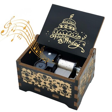 Music Box Happy Birthday Gifts for Boys, Girls, Friends - 18 Note Mechanism Wooden Music Box Wind Up