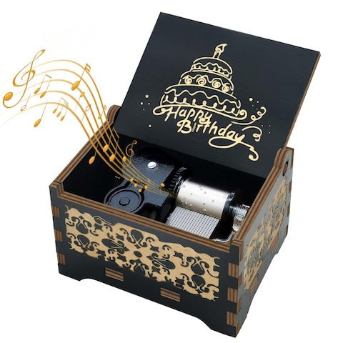 Music Box Happy Birthday Gifts for Boys, Girls, Friends - 18 Note Mechanism Wooden Music Box Wind Up