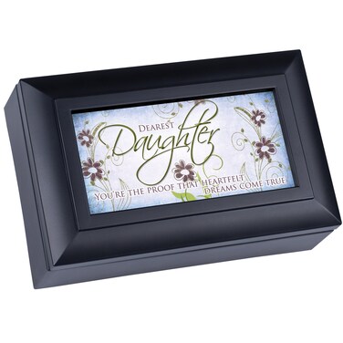 Cottage Garden Dearest Daughter Heartfelt Dreams Matte Black Jewelry Music Box Plays Wonderful World
