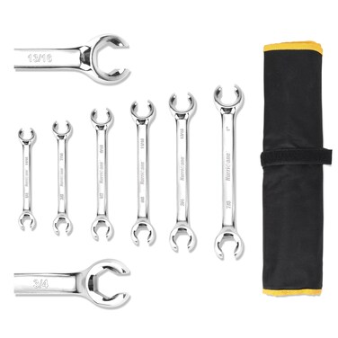HURRICANE Flare Nut Wrench Set, 6 piece Brake Line Wrench Set, SAE Size from 1/4 to 1 inch, 15 degree Offset Double Open End with Organizer Pouch, Repair and Remove Nuts on Fuel Tube in Tight Spaces