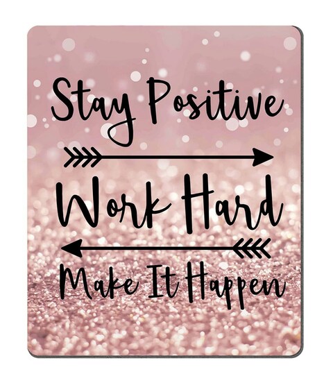 Amcove Gaming Mouse Pad Custom, Stay Positive Work Hard and Make It Happen Inspirational Quotes Mouse pad Art Rose Gold and Silver Glitter Black Quote