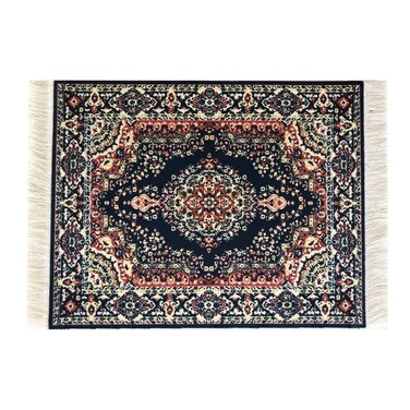 Beautiful Oriental Rug Style Mousepad, Navy Miniature Carpet Computer Mouse Pad, Rectangular, Non-Slip, Elegant Office Accessories