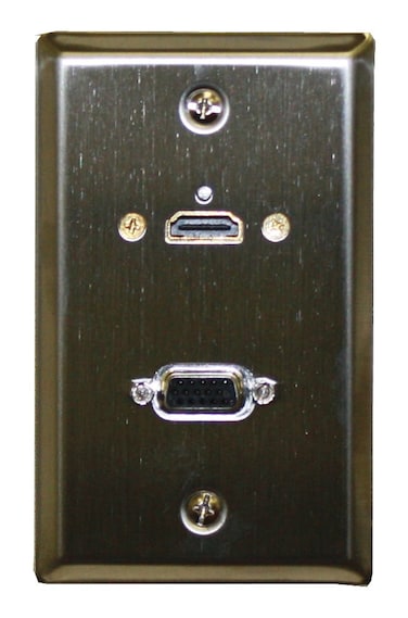 Theater-Pro 75-609 Stainless Steel Wall Plate With HDMI &amp; VGA Feed Through Jacks