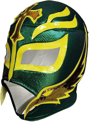 REY MISTERIO Lucha Libre Wrestling Mask (PRO - Fit) Green, Yellow &amp; Golden Colors - Costume Wear by Make It Count