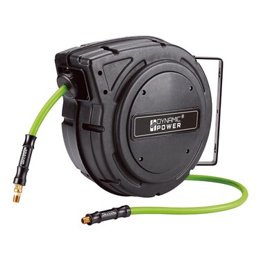 DP Dynamic Power 3/8 inch x 50 ft Enclosed Retractable Air Compressor Hose Reel, 3 ft Lead-in Hybrid Hose (D-19320）