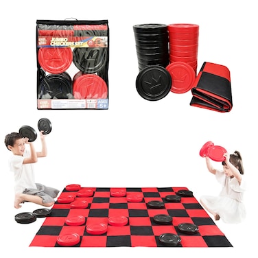 GRIP KIDS Jumbo Checkers Set with Storage Bag - 58 inch mat - Outdoor &amp; Indoor Play Toys, Backyard Board Games Kids Activities, Family Party, Birthday for Toddlers Ages 5 6 7 8 Year Old