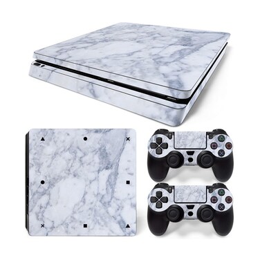 ROIPIN Skin for PS4 Slim Version Console Controllers, Vinyl Sticker for Play-Station 4 Slim Skins, Wrap Decal Cover Protective Accessories for Playstation 4 Slim&iuml;&frac14;&circ;White Marble&iuml;&frac14;&permil;