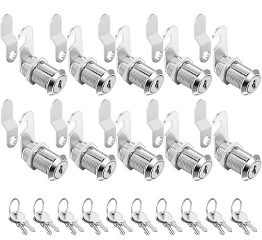 Sartatue Cabinet Cam Locks Keyed Alike, 1-1/8'' Fits on 7/8'' Max Door Thickness, Secure File Drawer Mailbox RV Storage Replacement Set, Zinc Alloy (1-1/8 Inch 10Pcs)
