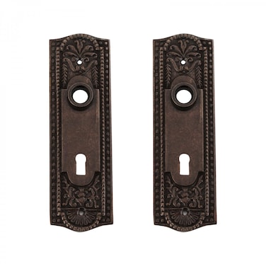 Renovators Supply Manufacturing Door Back Plate Brass 7 1/4 in. Escutcheon Cover Ornate Doorplate in Antique Brass Finish with Keyhole Pack of 2