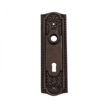 Renovators Supply Manufacturing Door Back Plate Brass 7 1/4 in. Escutcheon Cover Ornate Doorplate in Antique Brass Finish with Keyhole
