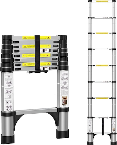 BOWEITI 16.5FT Telescoping Ladder A Frame, Aluminum Heavy Duty Telescopic Extension Ladder Non-Slip Feet for RV, Household, Outdoor(Orange)