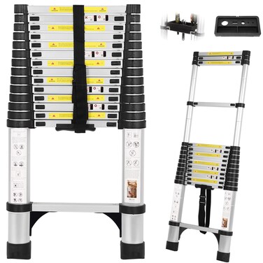 10.5FT Telescoping Ladder with Tool Tray, Extension Ladder Aluminum Folding Ladder Collapsible Ladder, Telescopic Ladders Foldable Extendable Ladder for Home Homeuse RV Attic Roof