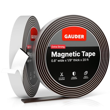 GAUDER Magnetic Tape Extra Strong   Magnetic Strips Extremely Self Adhesive (10' Long x 0.8" Wide x 1/9" Thick)   Magnet Roll