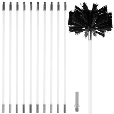 15FT Chimney Sweep Cleaning Kit, 11pcs Duct Vent Cleaning Brush Kit, 3.9" Nylon Brush Heads and 11 Rods Detachable Chimney Sweep Set for Fireplace Dryer Vent Sewage Pipe Fume Hood