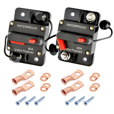 Bolipoeq 80Amp Circuit Breaker DC 12V-48V for Marine Boat Trolling Motor Automotive RV Trailer Car Solar System Battery Disconnect with Manual Reset Switch, IP67 Waterproof (Pack of 2)