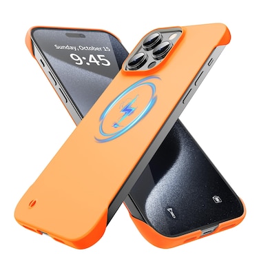 GRECAZO Magnetic Slim Case Fit for iPhone 15 Pro Phone Case 6.1"(2023) Ultra-Thin Lightweight Durable Frameless Matte Hard MagSafe Cover Case with Pull Ring Shockproof Non Slip Rope-Orange